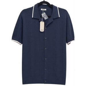 COOFANDY Men’s Navy Knit Button Down Polo Shirt - Size M - NWT